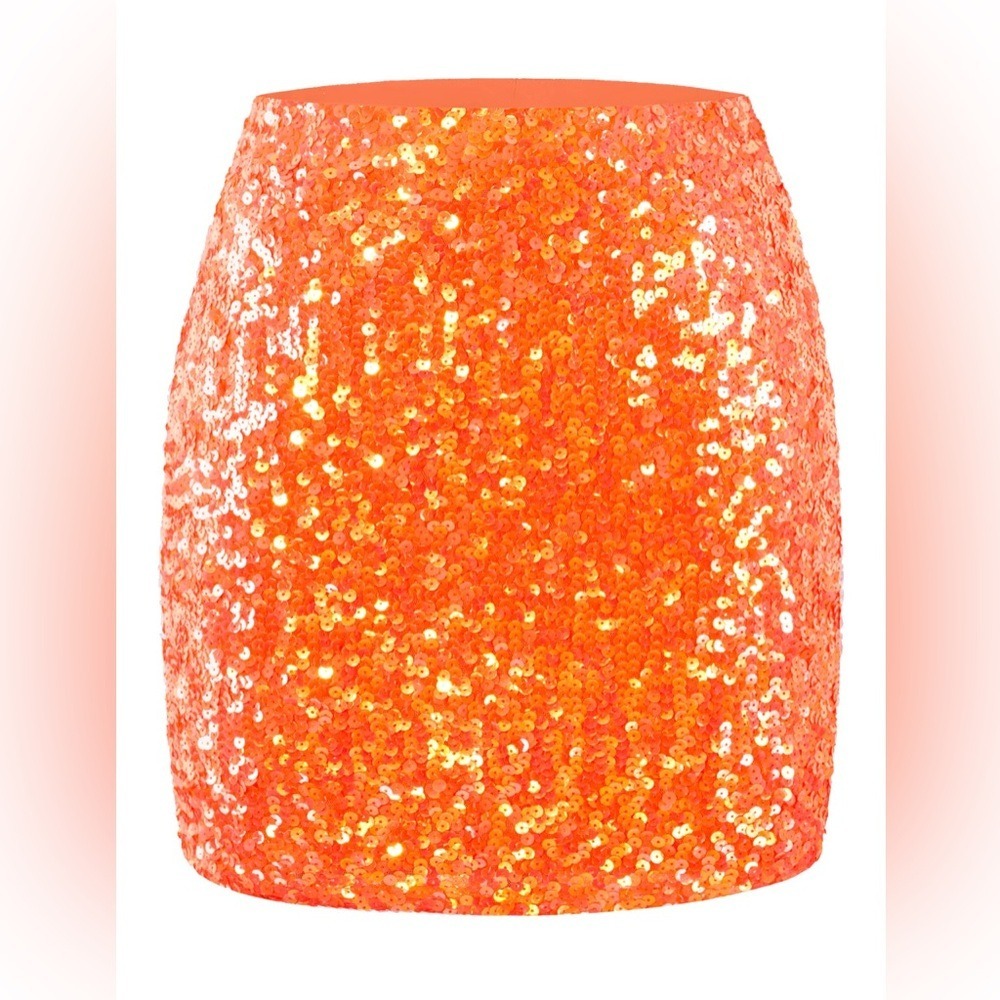 NWT MANER Women's Sequin‎ Bodycon Mini Skirt Orange Medium